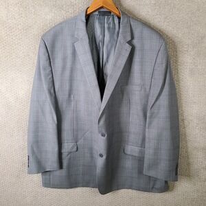 Michael Strahan Collection Jacket Mens 58L Gray Plaid Blazer Wool Blend 2 Button
